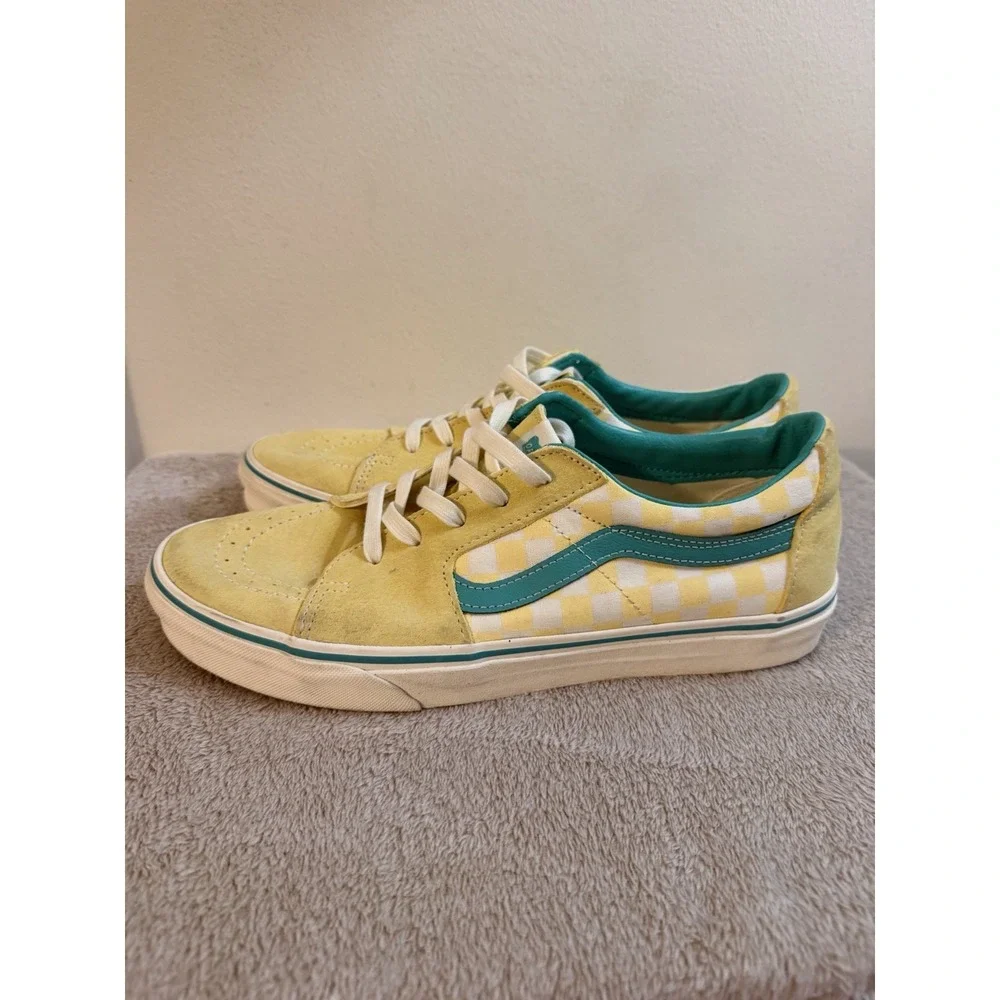 Vans SK8 Low Yellow Green Checkerboard Casual Skater Sneaker Shoes Men's Size 11